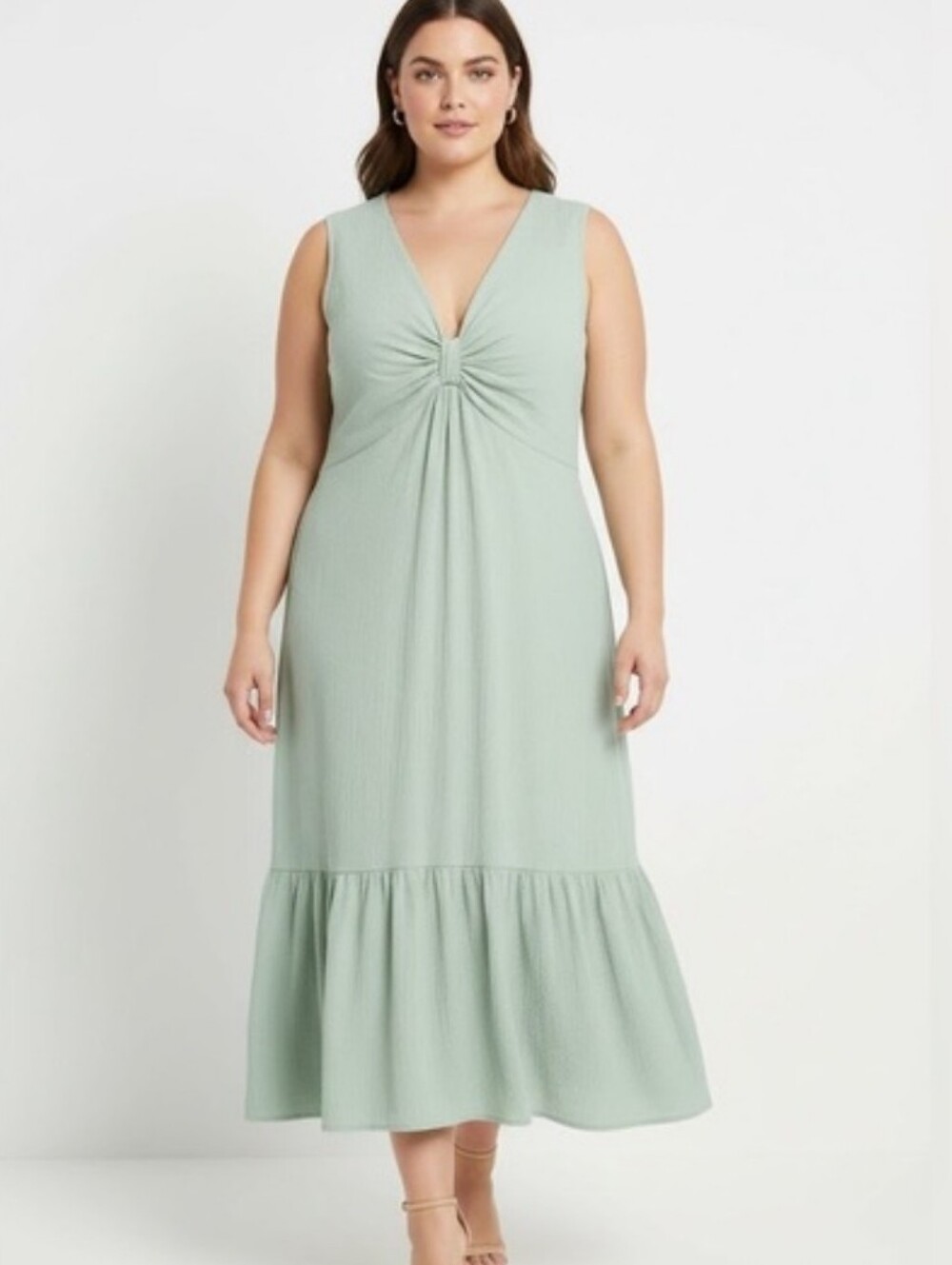 Calvin Klein Gauze Green Tiered Sleeveless Peasant Dress V-Neck size 14 sundress